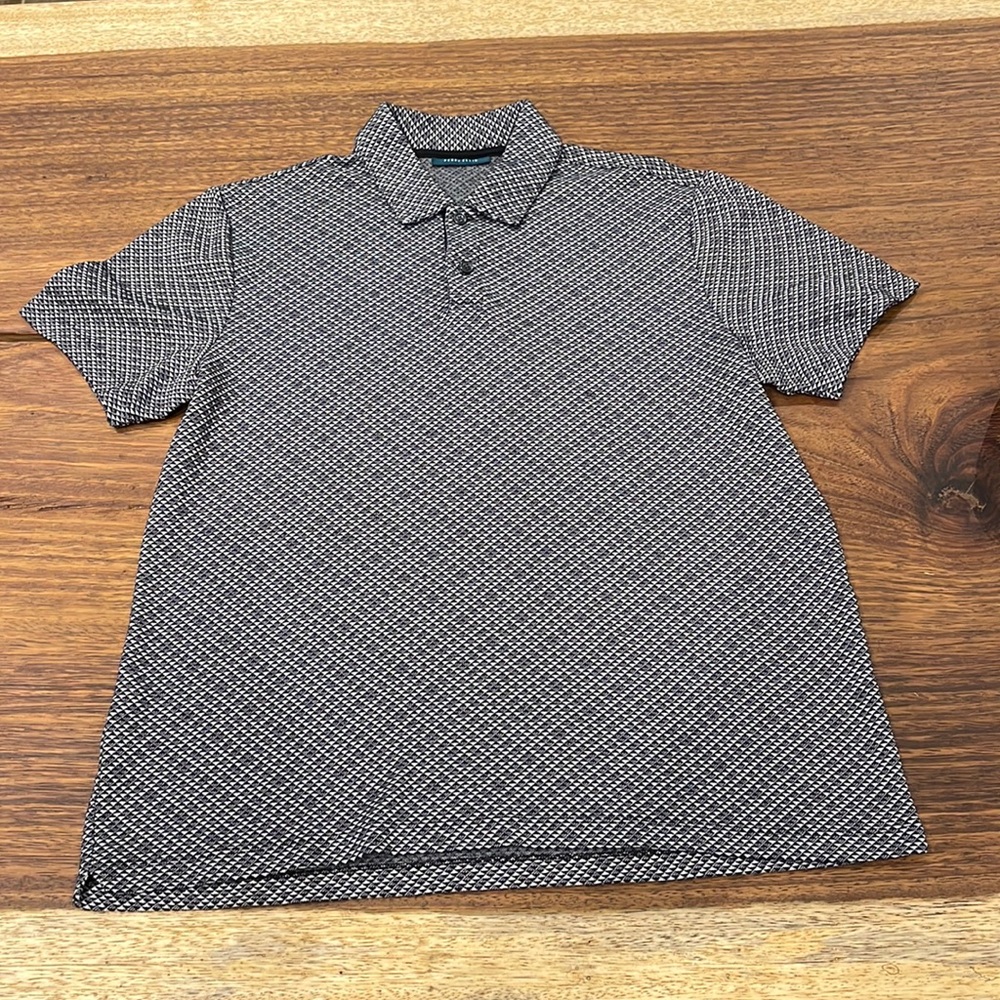 Perry Ellis pique Polo, black/gray size M